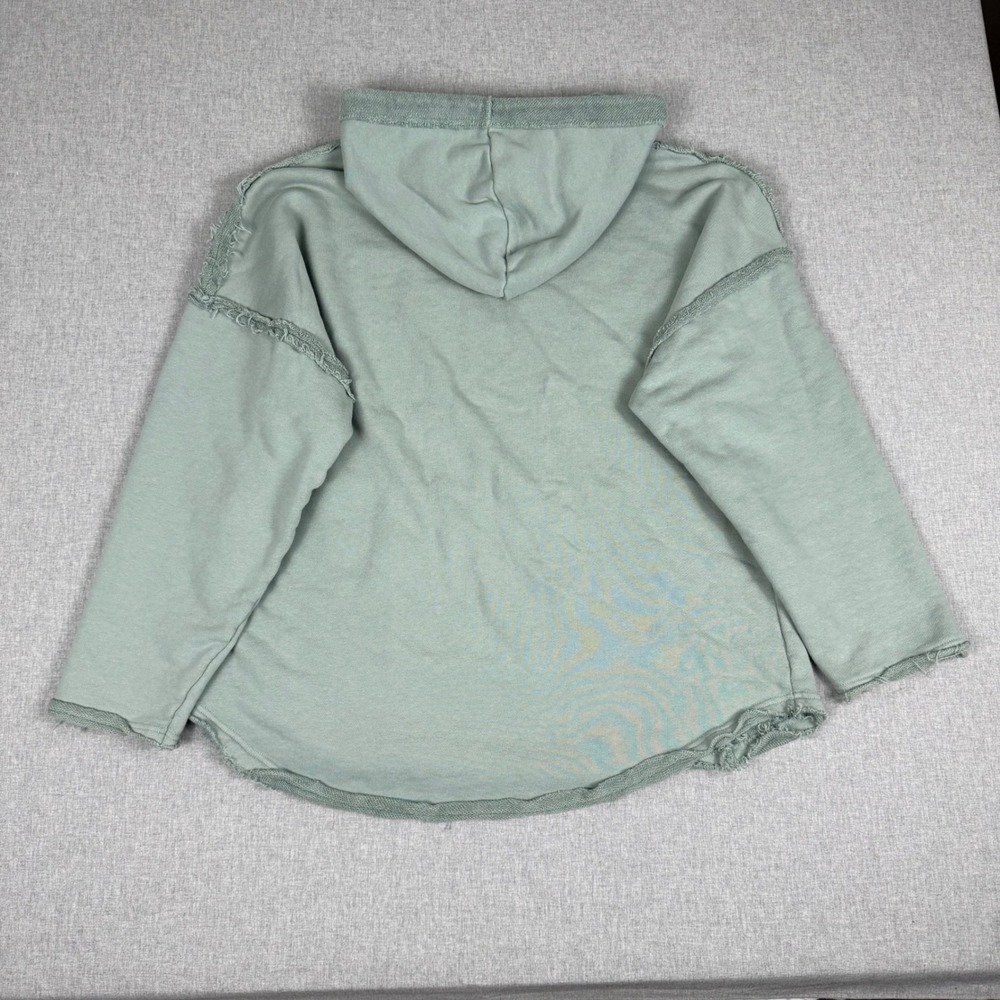 Natural Life Green Raw Hem V-Neck Hoodie Sweatshirt L/XL Boho Oversized Cotton - Picture 7 of 8